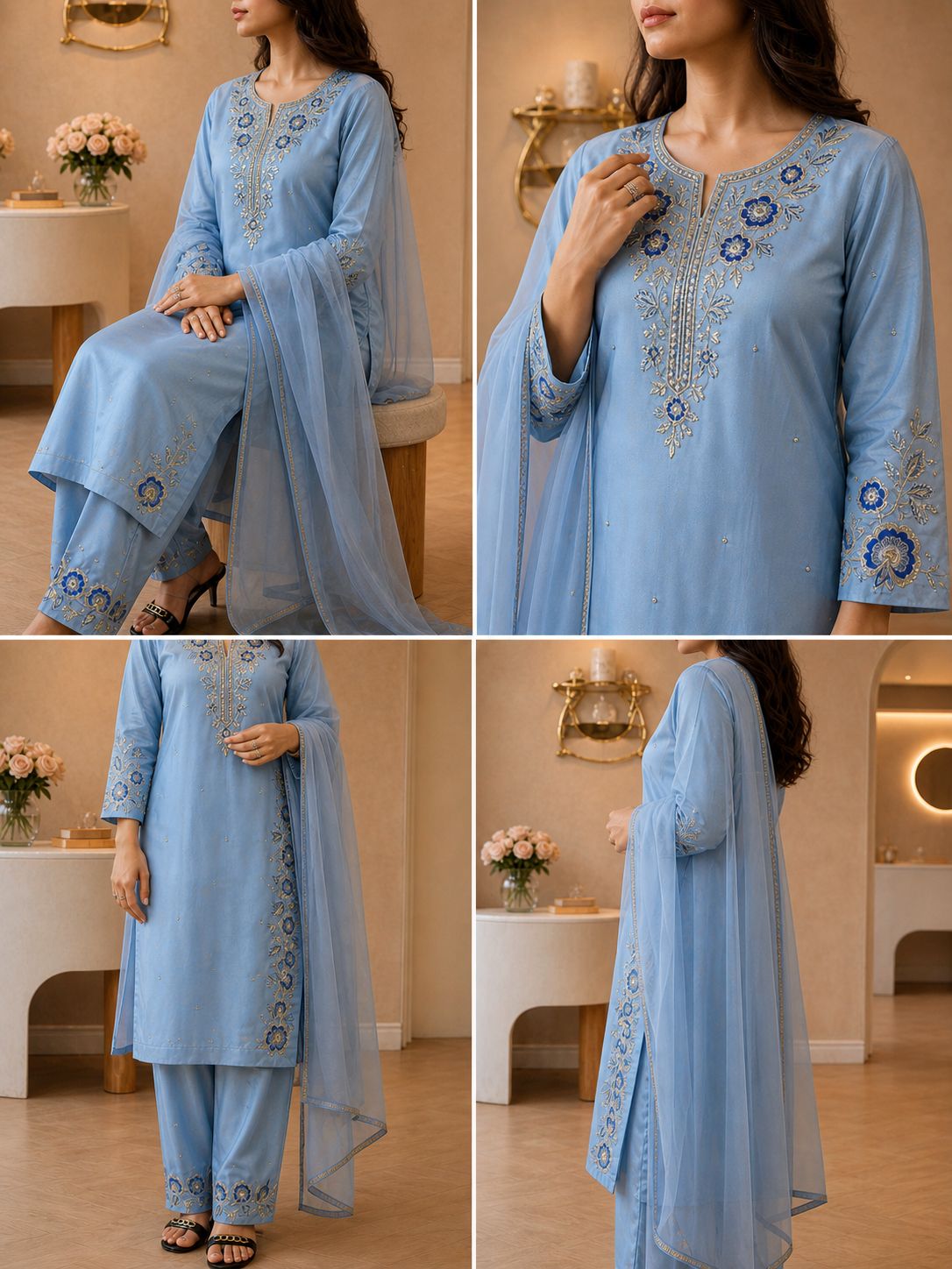 Grace Cotton A-Line Punjabi Suit with Chiffon Dupatta & Handwork Lace Border — photo 5