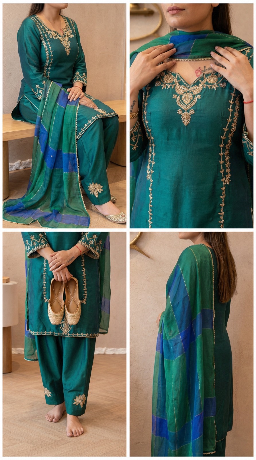 Pastel Teal Chinon Silk Punjabi Suit — photo 5