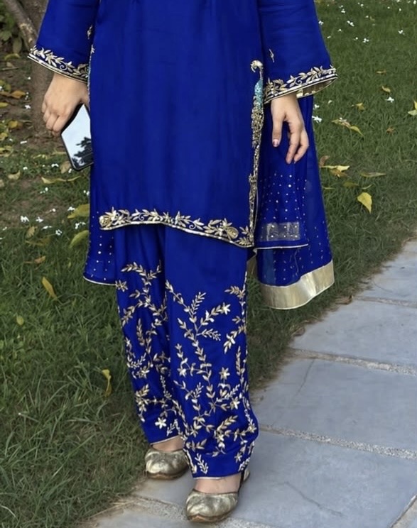 Blue Crepe Silk Punjabi Suit — photo 1