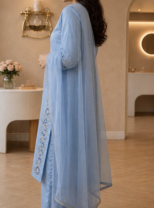 Grace Cotton A-Line Punjabi Suit with Chiffon Dupatta & Handwork Lace Border — photo 2