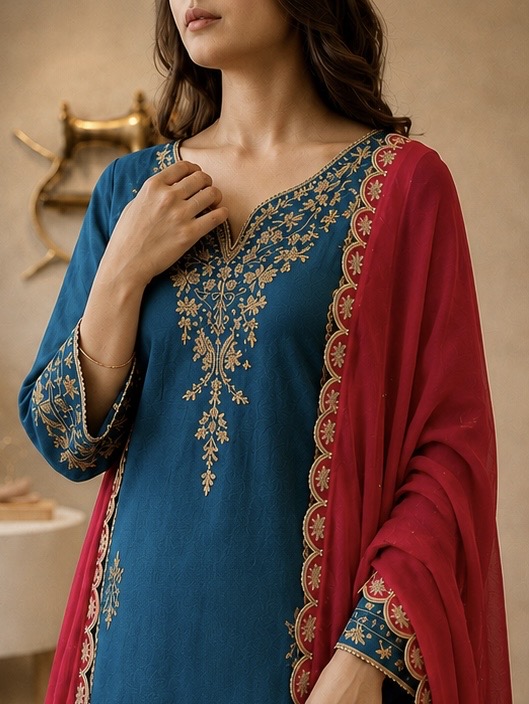 Crepe Silk A-Line Punjabi Suit (Boutique Hand Work) — photo 1