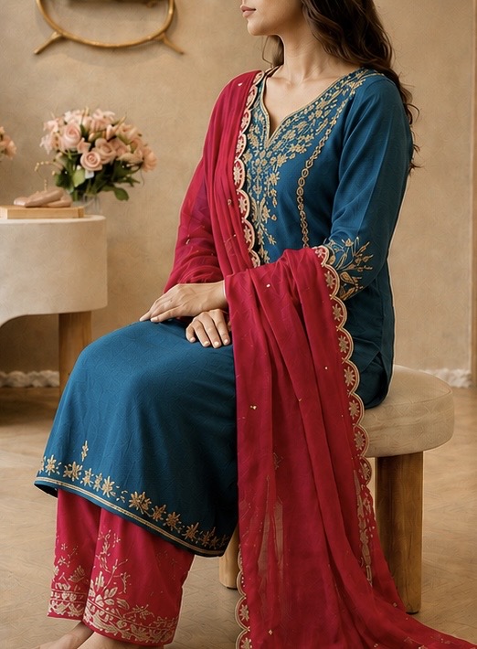 Crepe Silk A-Line Punjabi Suit (Boutique Hand Work) — photo 2