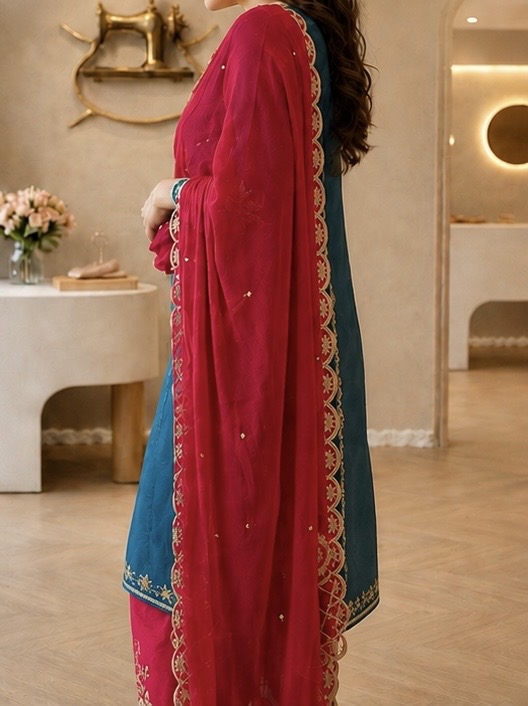 Crepe Silk A-Line Punjabi Suit (Boutique Hand Work) — photo 3