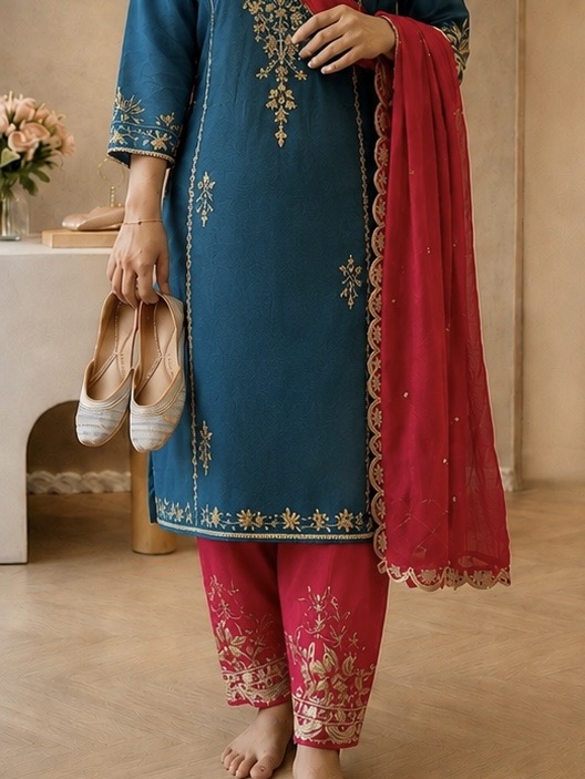 Crepe Silk A-Line Punjabi Suit (Boutique Hand Work) — photo 4