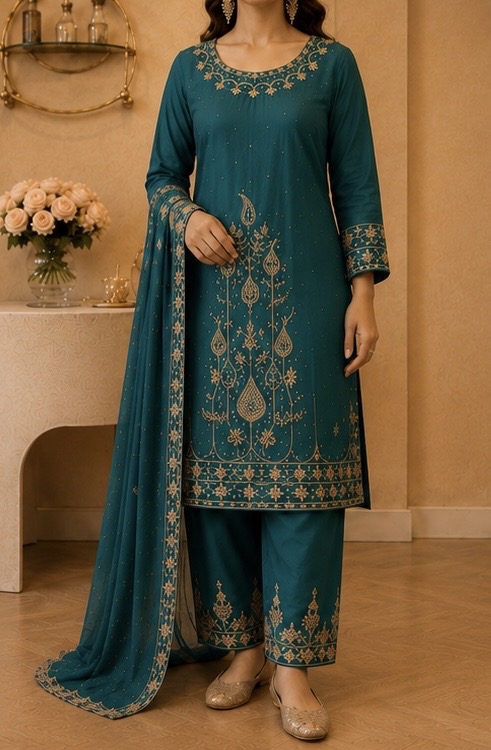 Crepe Silk Punjabi Suit with Chiffon Dupatta — photo 3