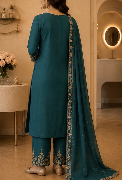 Crepe Silk Punjabi Suit with Chiffon Dupatta — photo 4