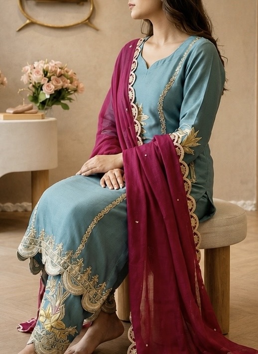 Pure Silk Hand-Work Punjabi Suit — photo 1
