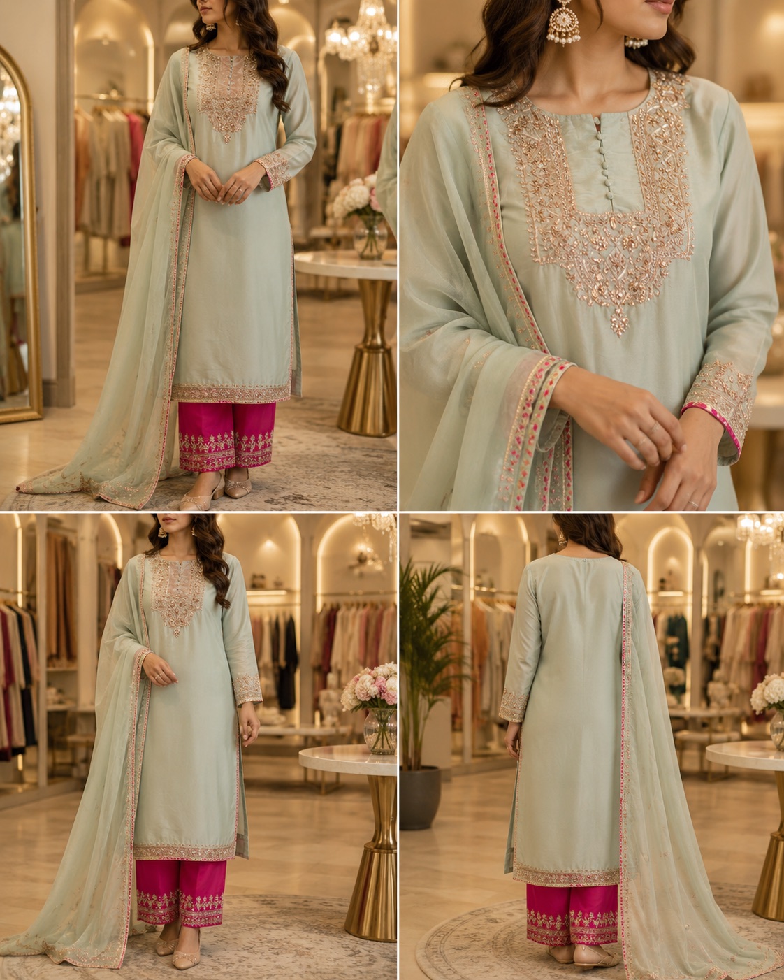 Hand-Embroidered Silk Punjabi Suit with Dupatta — photo 4
