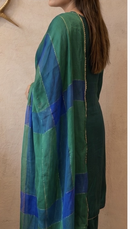 Pastel Teal Chinon Silk Punjabi Suit — photo 4