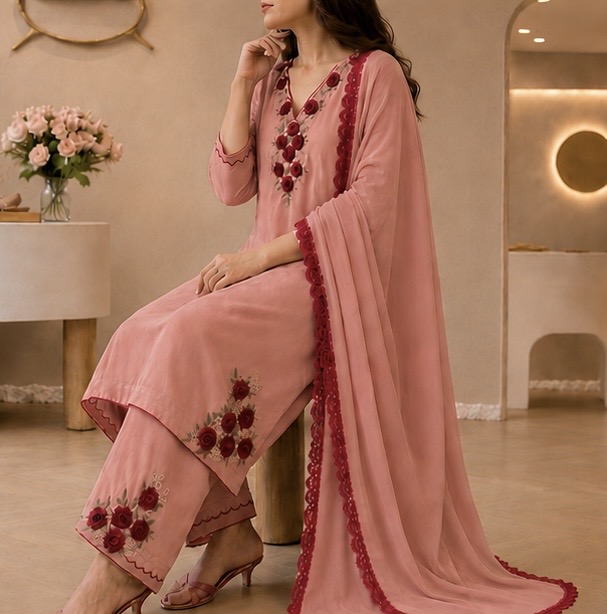 Peach Premium Silk Blend Punjabi Suit — photo 1