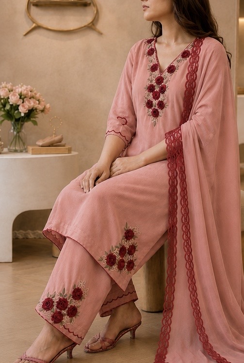 Peach Premium Silk Blend Punjabi Suit — photo 3