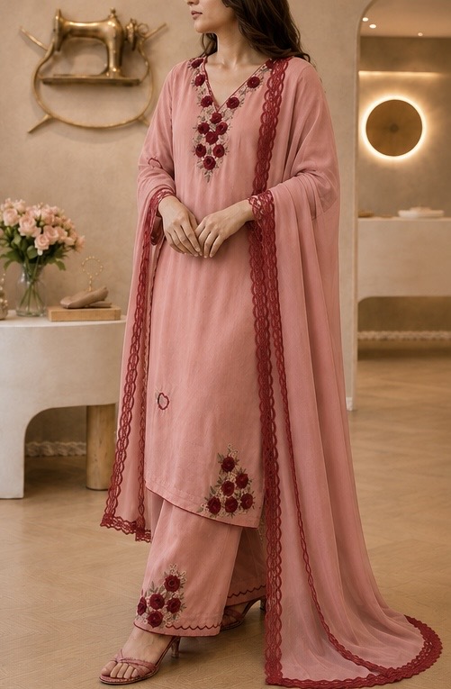 Peach Premium Silk Blend Punjabi Suit — photo 2