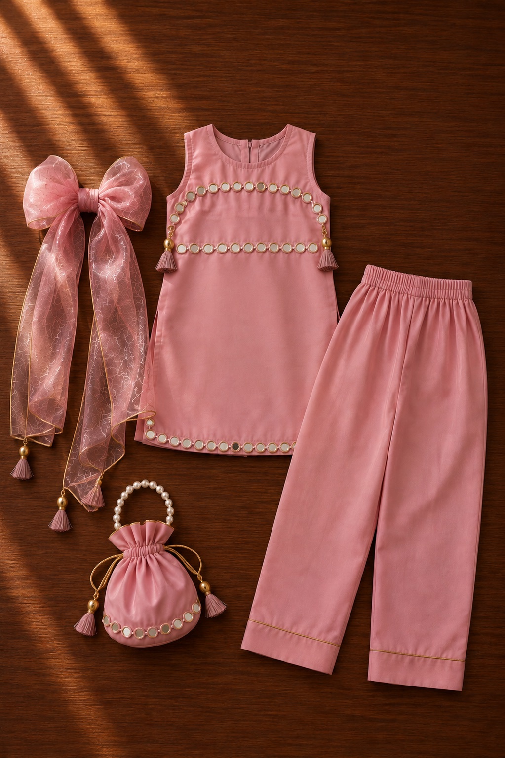 Pink Mirror-Work Girls' Lehenga Choli — photo 1