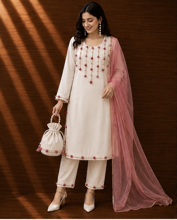 Ivory & Pink Punjabi Suit — photo 3