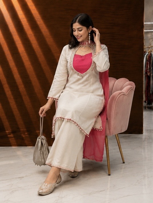 Ivory & Hot-Pink Punjabi Suit — photo 1