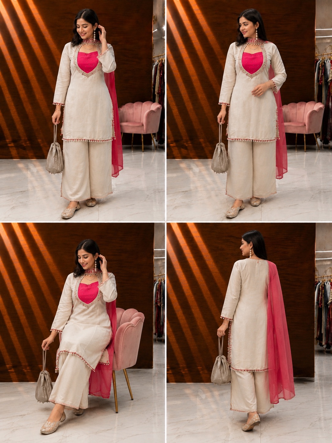 Ivory & Hot-Pink Punjabi Suit — photo 5