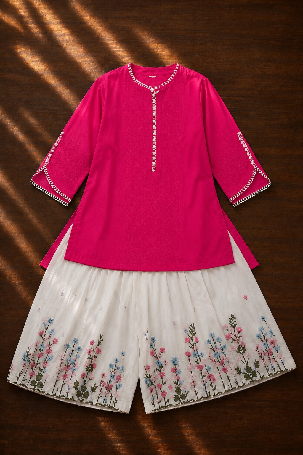 Rani Pink & Ivory Girls' Sharara Set — photo 1