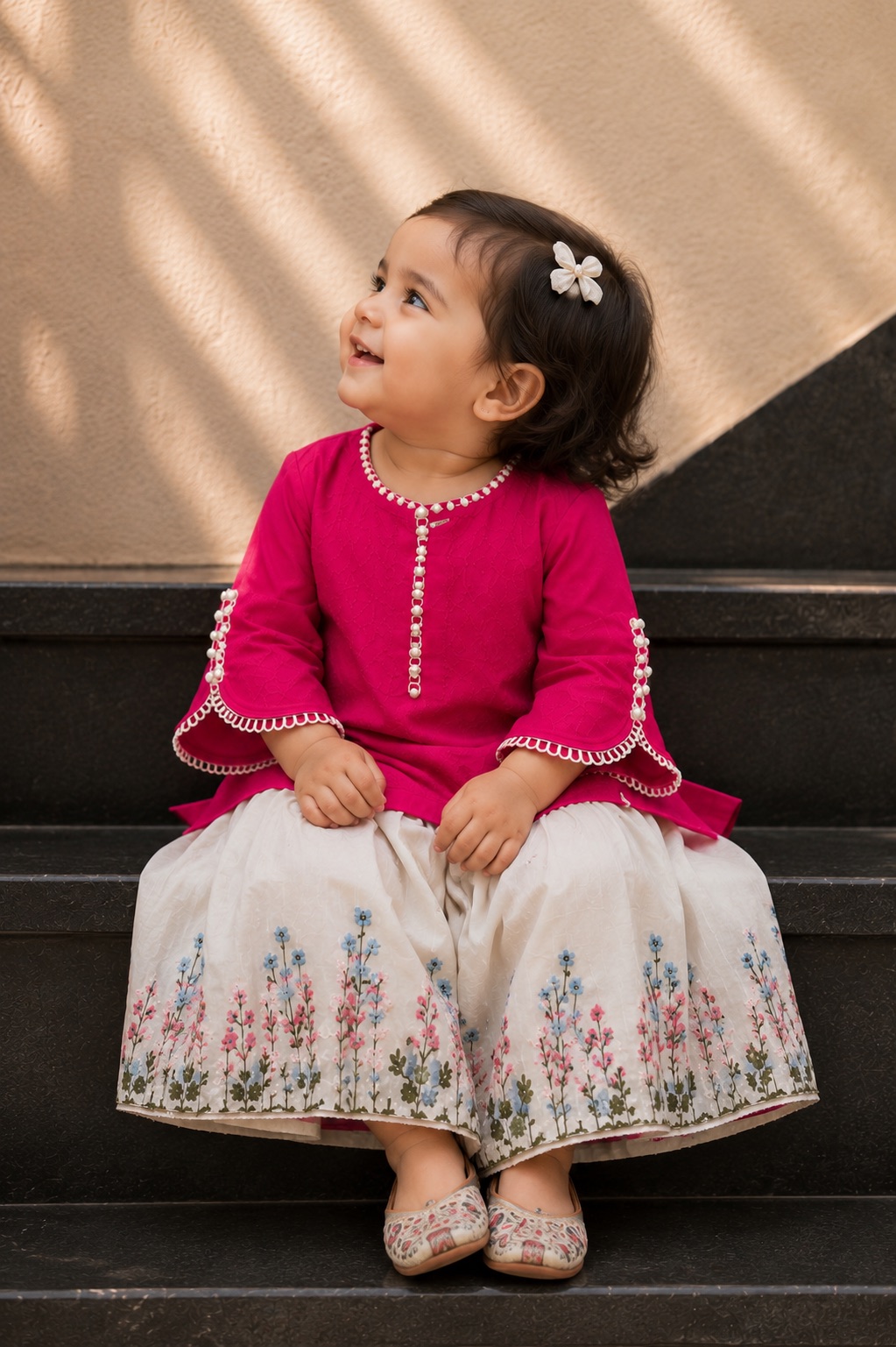 Rani Pink & Ivory Girls' Sharara Set — photo 2