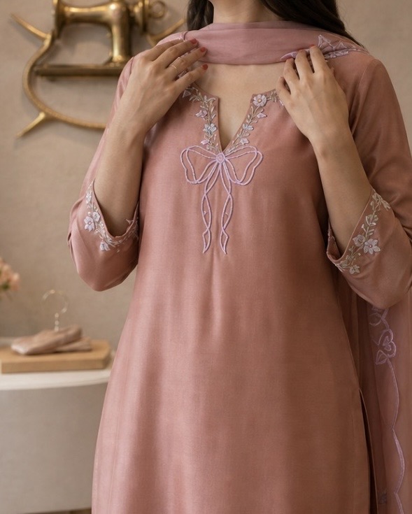 Blush Pink Punjabi Suit Set with Floral Embroidery — photo 1