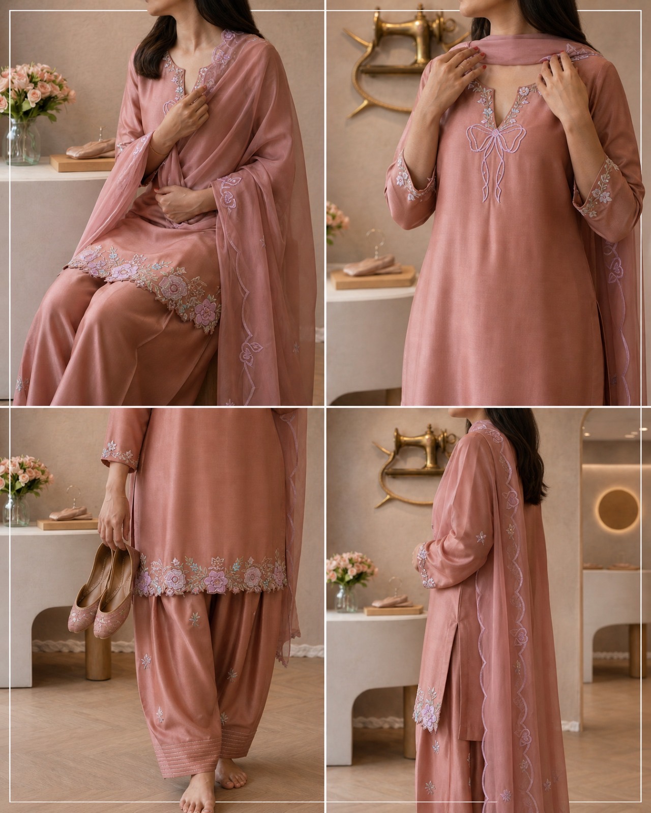 Blush Pink Punjabi Suit Set with Floral Embroidery — photo 4