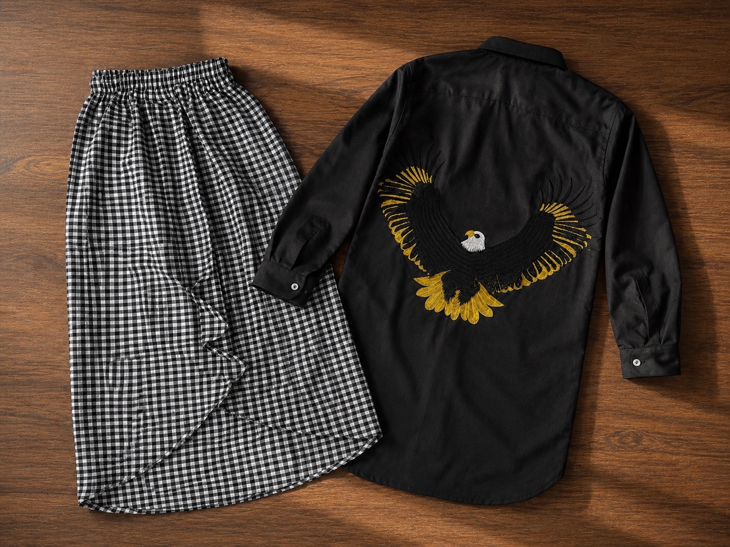Black Eagle-Embroidered Kurta Chadra — photo 1