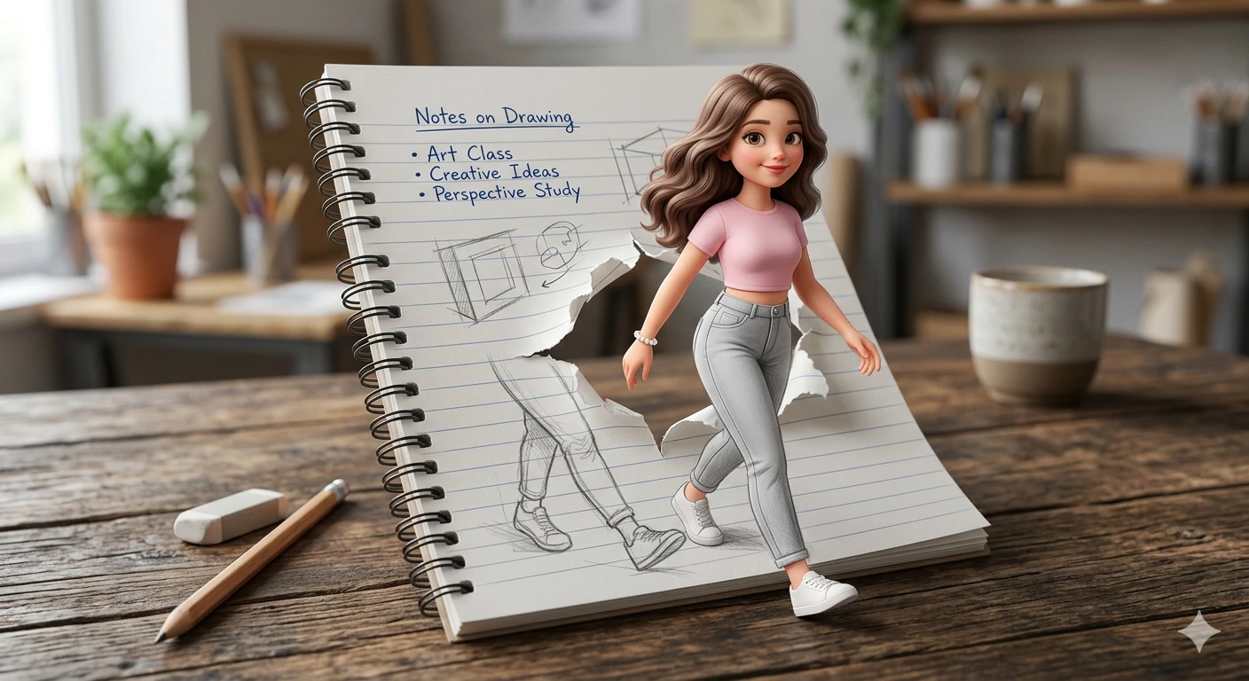 Sketch to Reality: Enchanted 3D Notebook Illusion Portrait