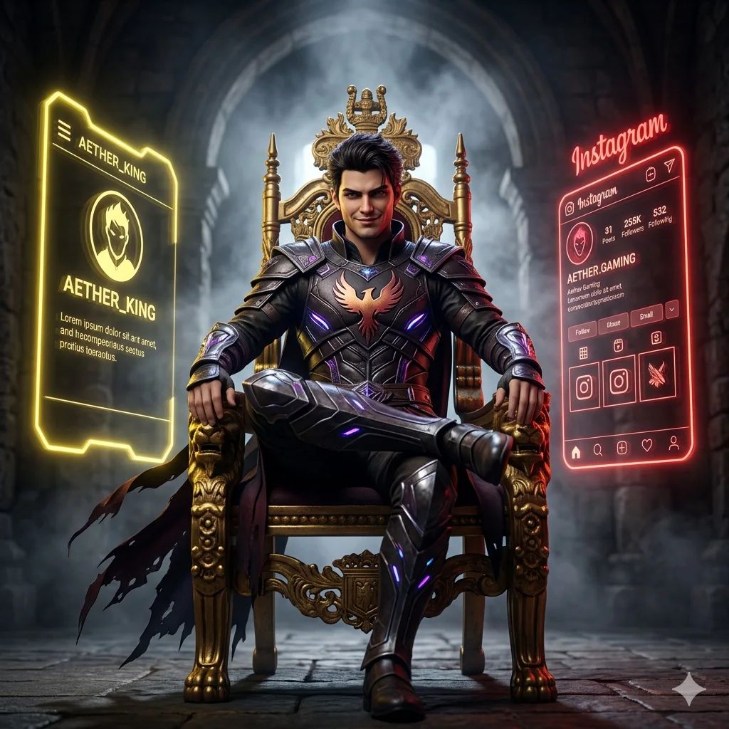 golden throne split aura: dual neon profile gaming cinematic