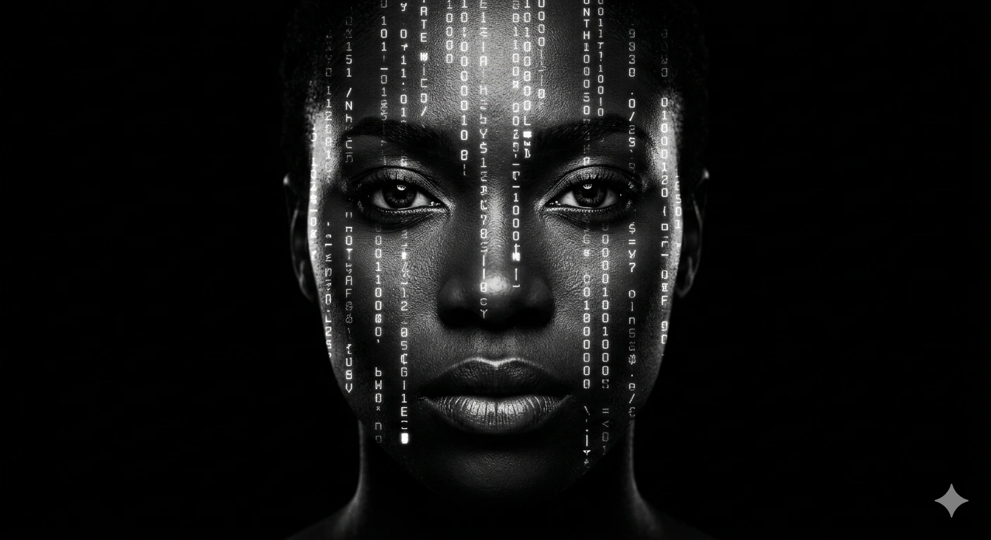 Ghost in Code – Cinematic Black & White Cyberpunk Chiaroscuro Portrait