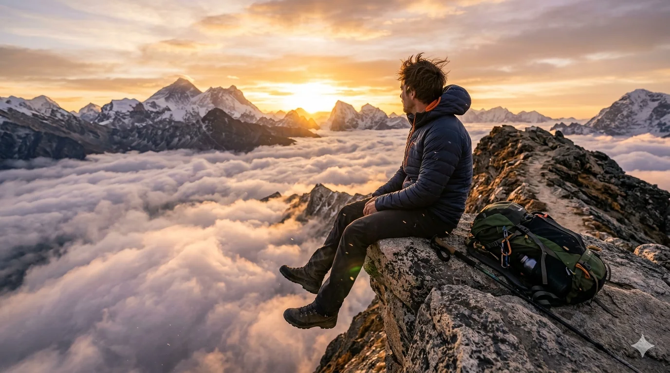 Edge of the Sky – Cinematic Mountain Ridge Sunset Adventure Portrait