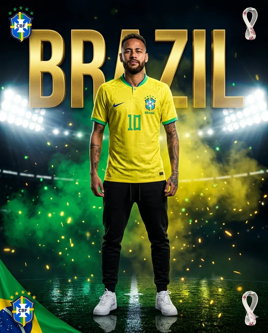 BRAZIL 10: Ultra-Realistic Cinematic Stadium Portrait – “World Class Football Legacy” Poster