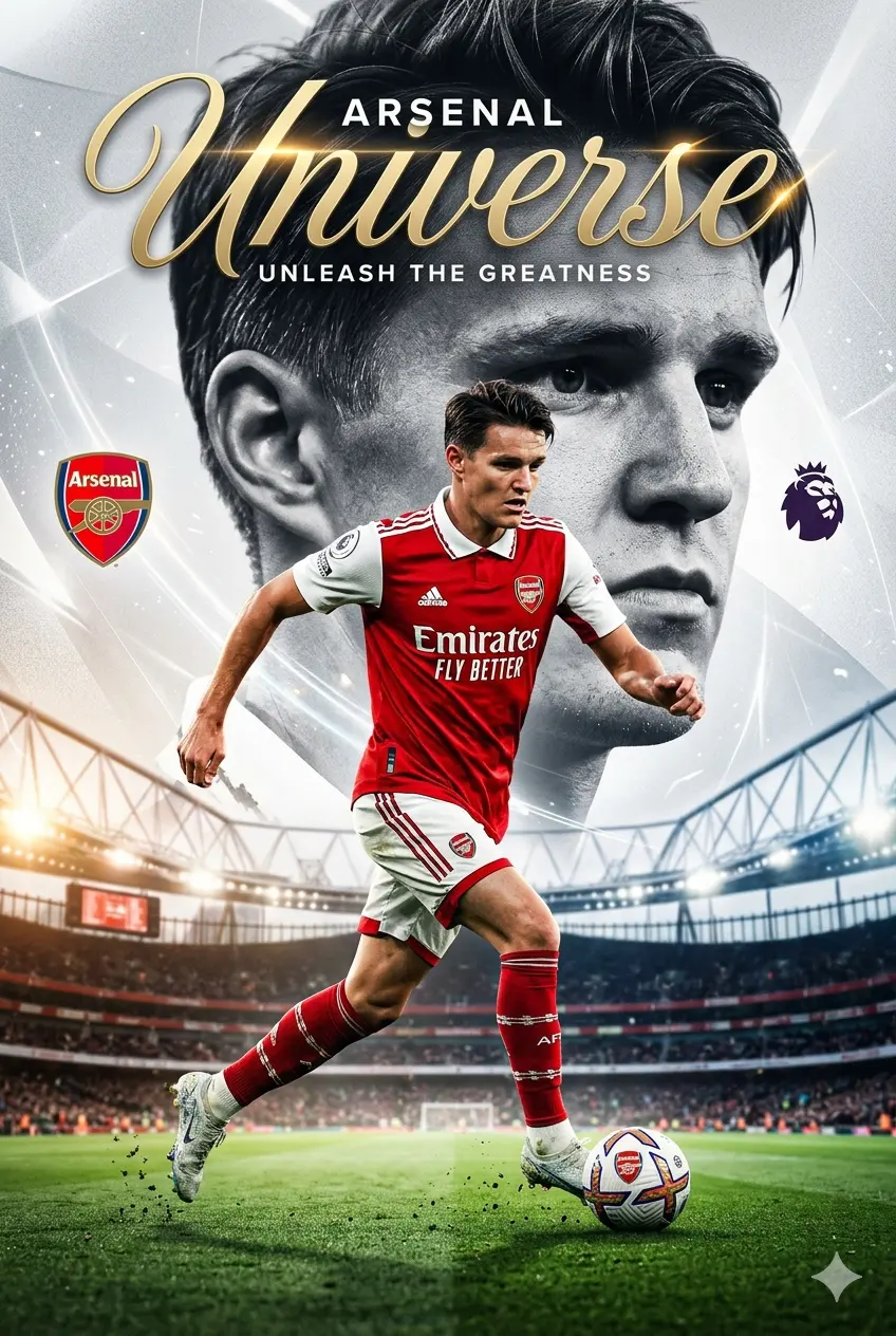Ultra-Realistic Cinematic Arsenal “UNIVERSE” Football Poster – Dynamic Action Collage Edition