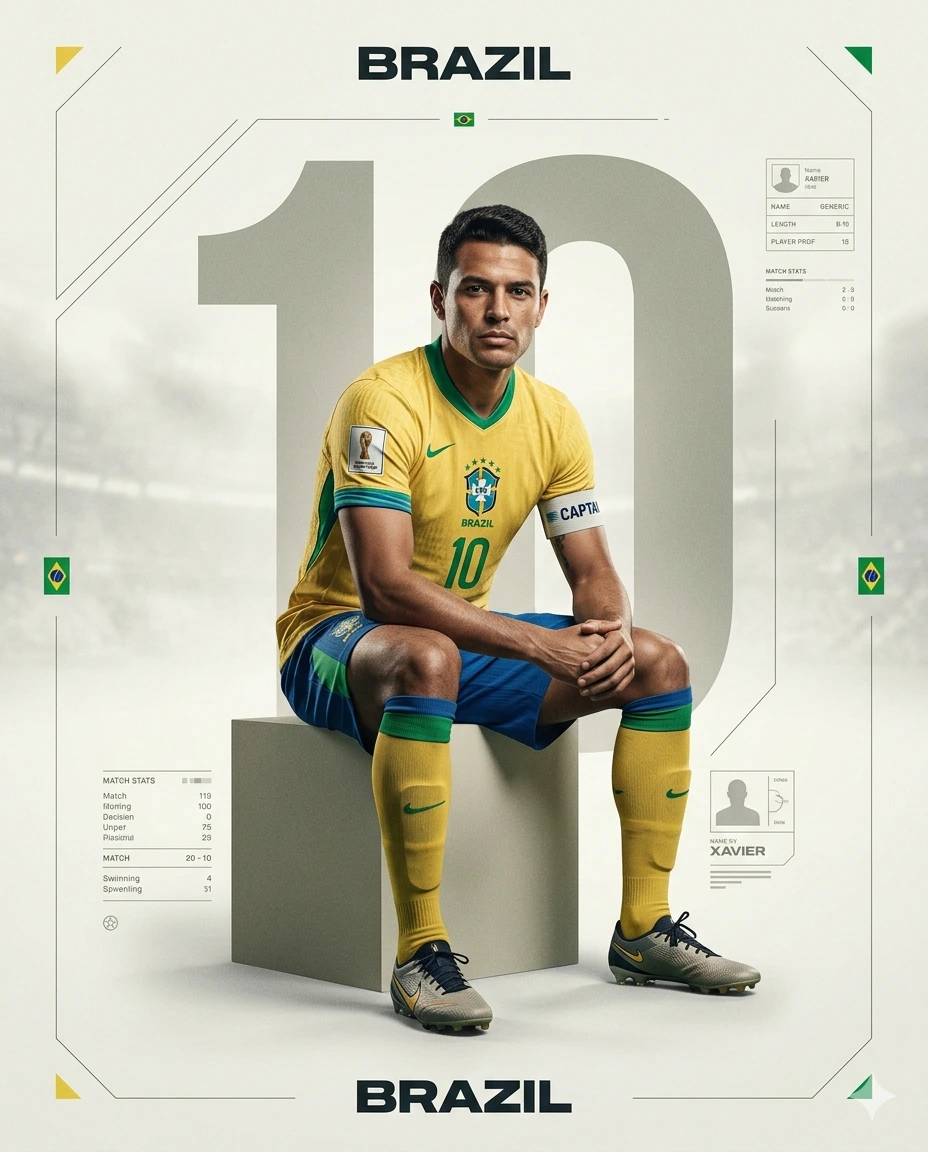 BRAZIL 10: Ultra-Realistic FIFA World Cup 2026 Editorial Football Poster – “Xavier” Campaign Portrait