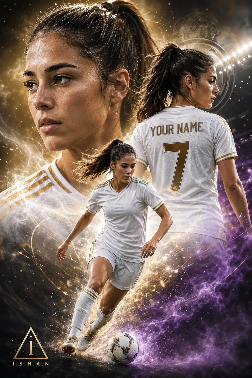 I.S.H.A.N – Cinematic Multi-Layer Soccer Star Editorial Poster with Energy Particle Stadium Glow