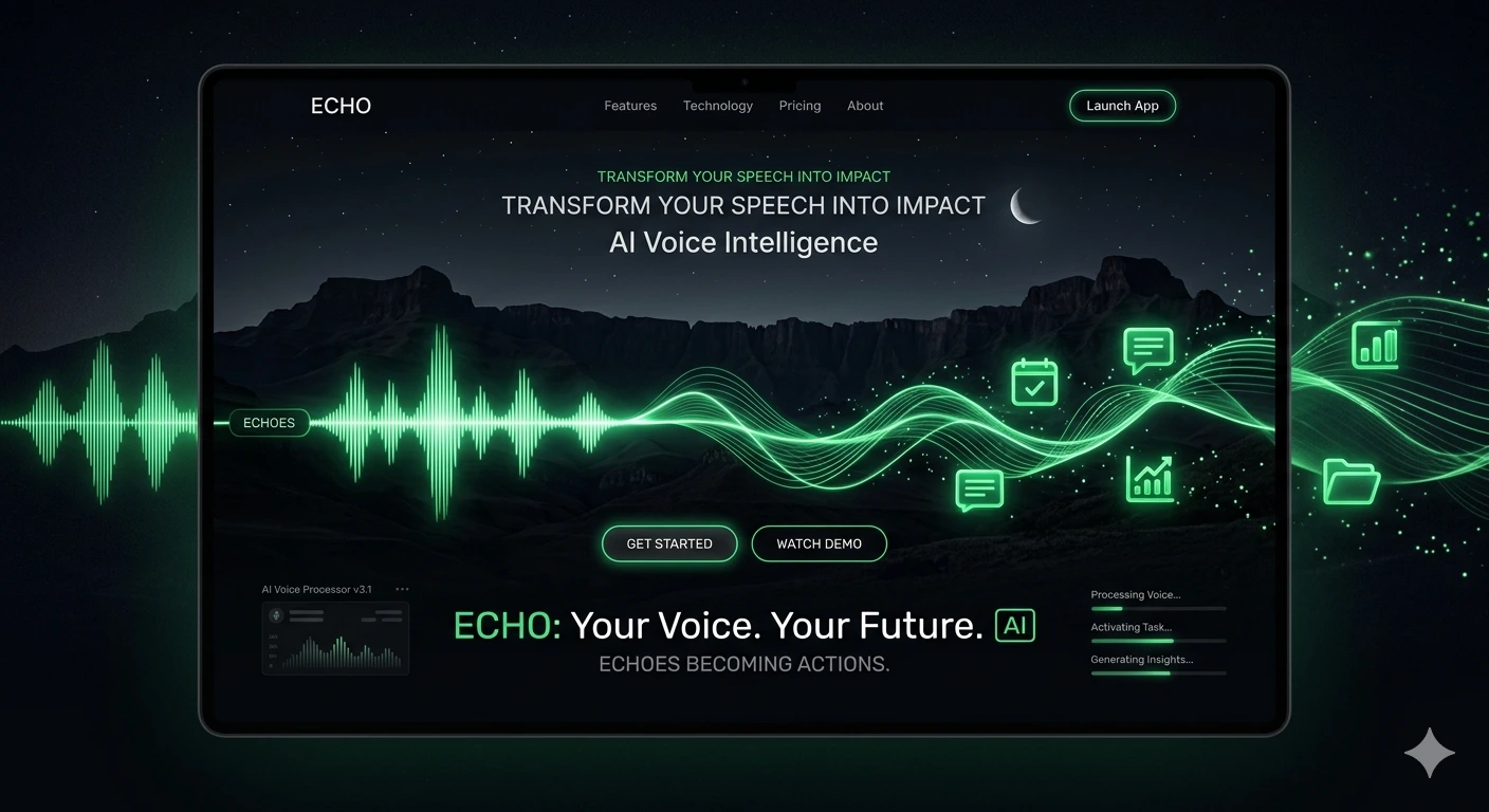 ECHOES BECOME ACTIONS” – AI LANDING PAGE VISUAL