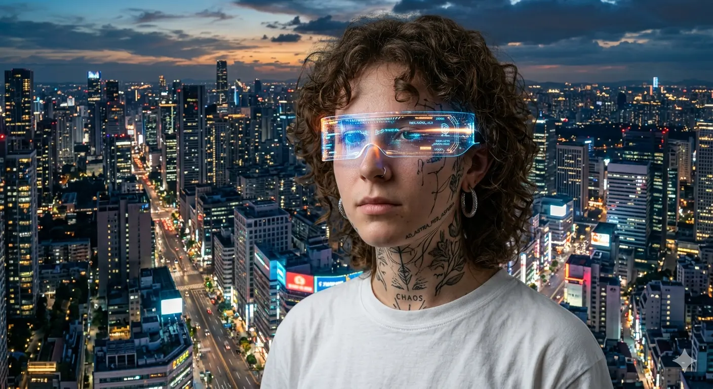 Neon Identity — Glitch Visor Portrait
