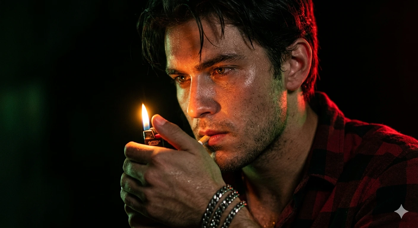 Flame Split — Red & Green Dual Light Portrait