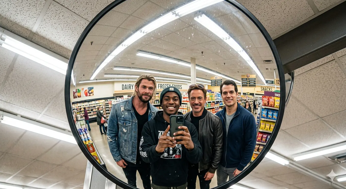 Supermarket Multiverse — Fisheye Heroes Selfie