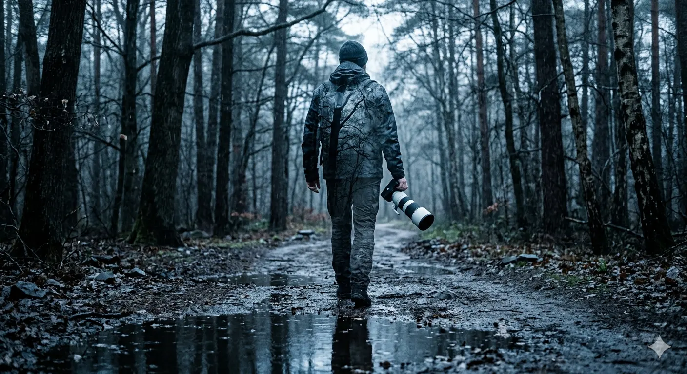 Through the Lens of Rain — Woodland Double Exposure