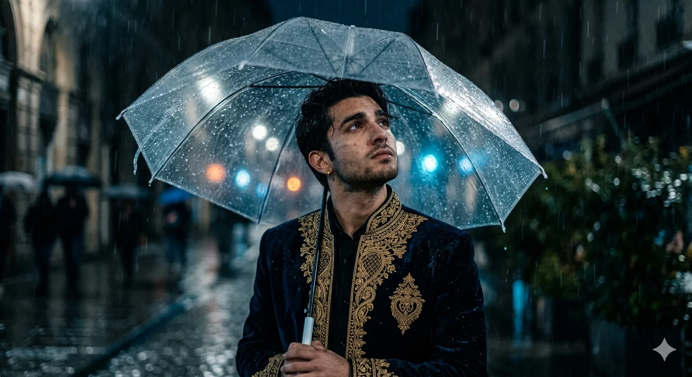 Rain of Elegance — Golden Silence in Blue Storm