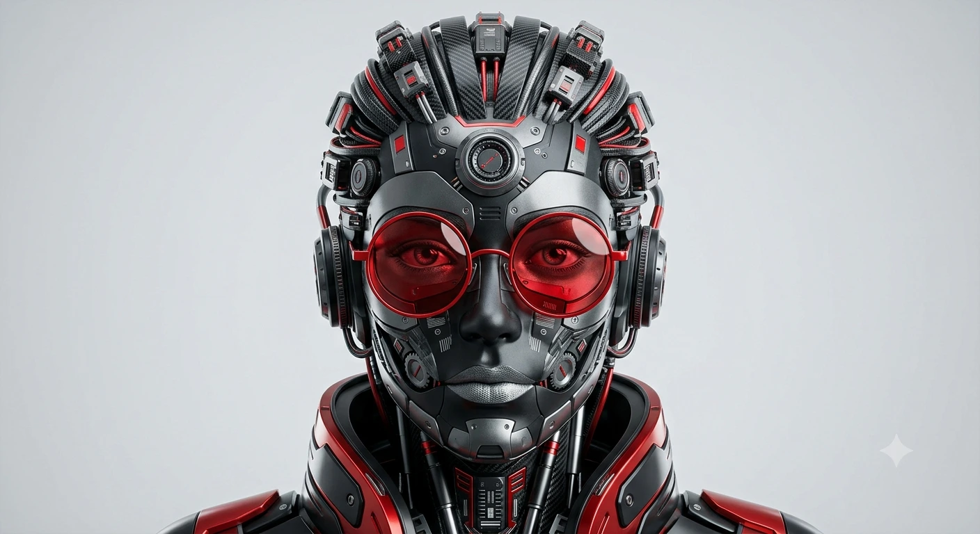 Crimson Nexus Cybernetic Portrait