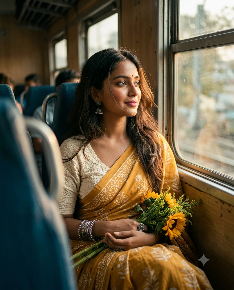 Golden Hour Train Dreams 🚆✨ (Cinematic Portrait / Bollywood Aesthetic)