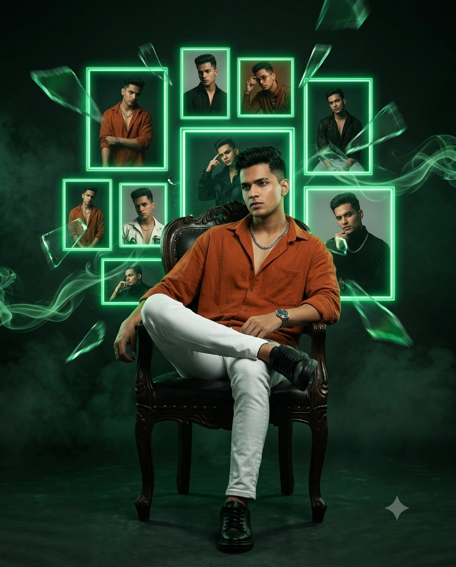 AURA FARMER: Neon Shattered Luxury Editorial Portrait