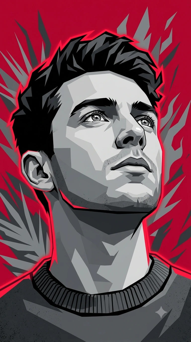 Crimson Horizon: High-Contrast Vector Hope Portrait