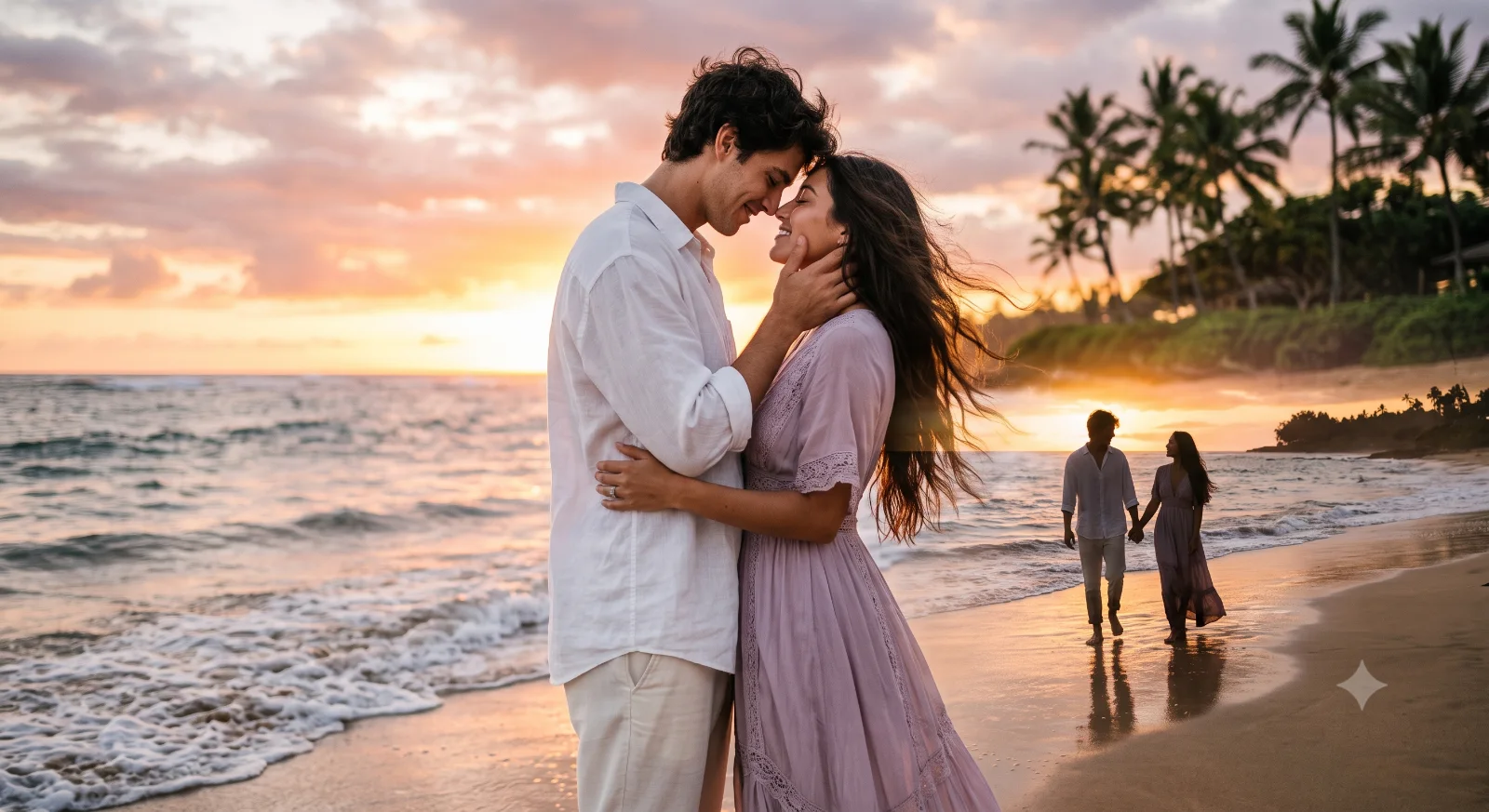 Romantic Beach Sunset Double Exposure