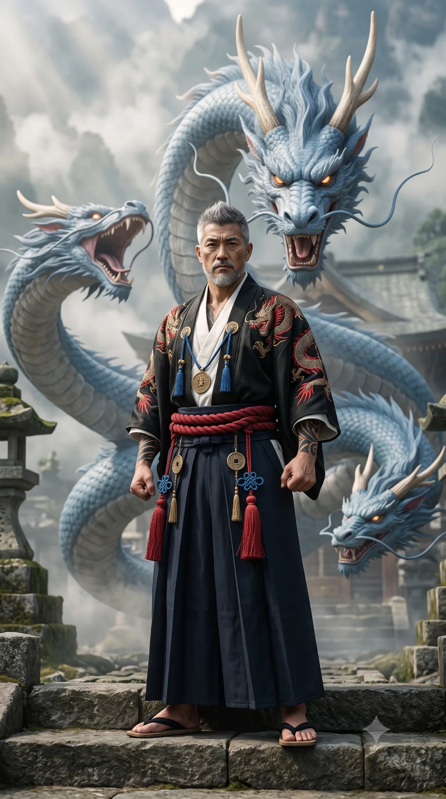 Warrior, Dragons, and Shrine Portrait