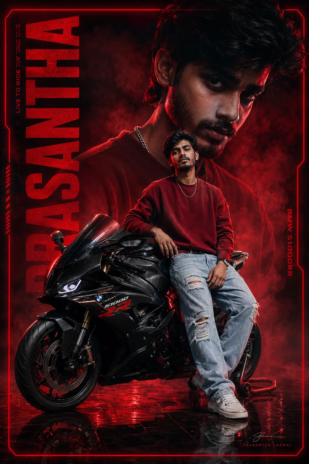 Crimson Velocity – Luxury BMW S1000RR Cinematic Biker Poster