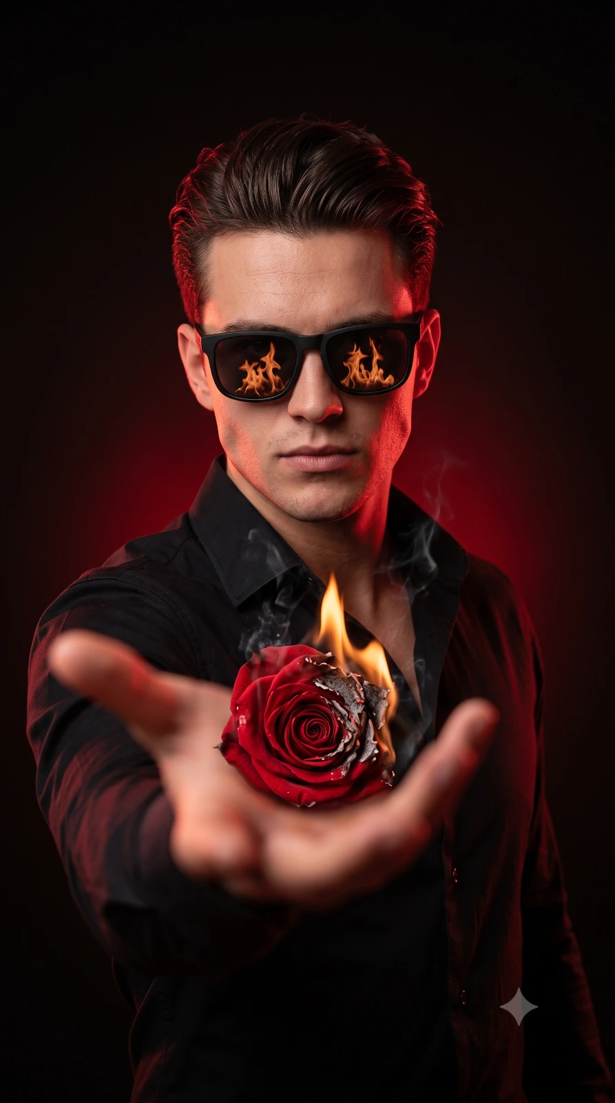 Man With Burning Rose Portrait