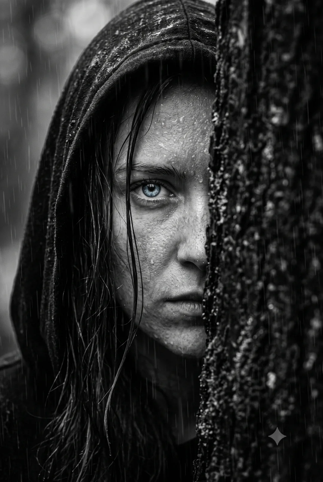 Noir Eye Peeking Through Rain