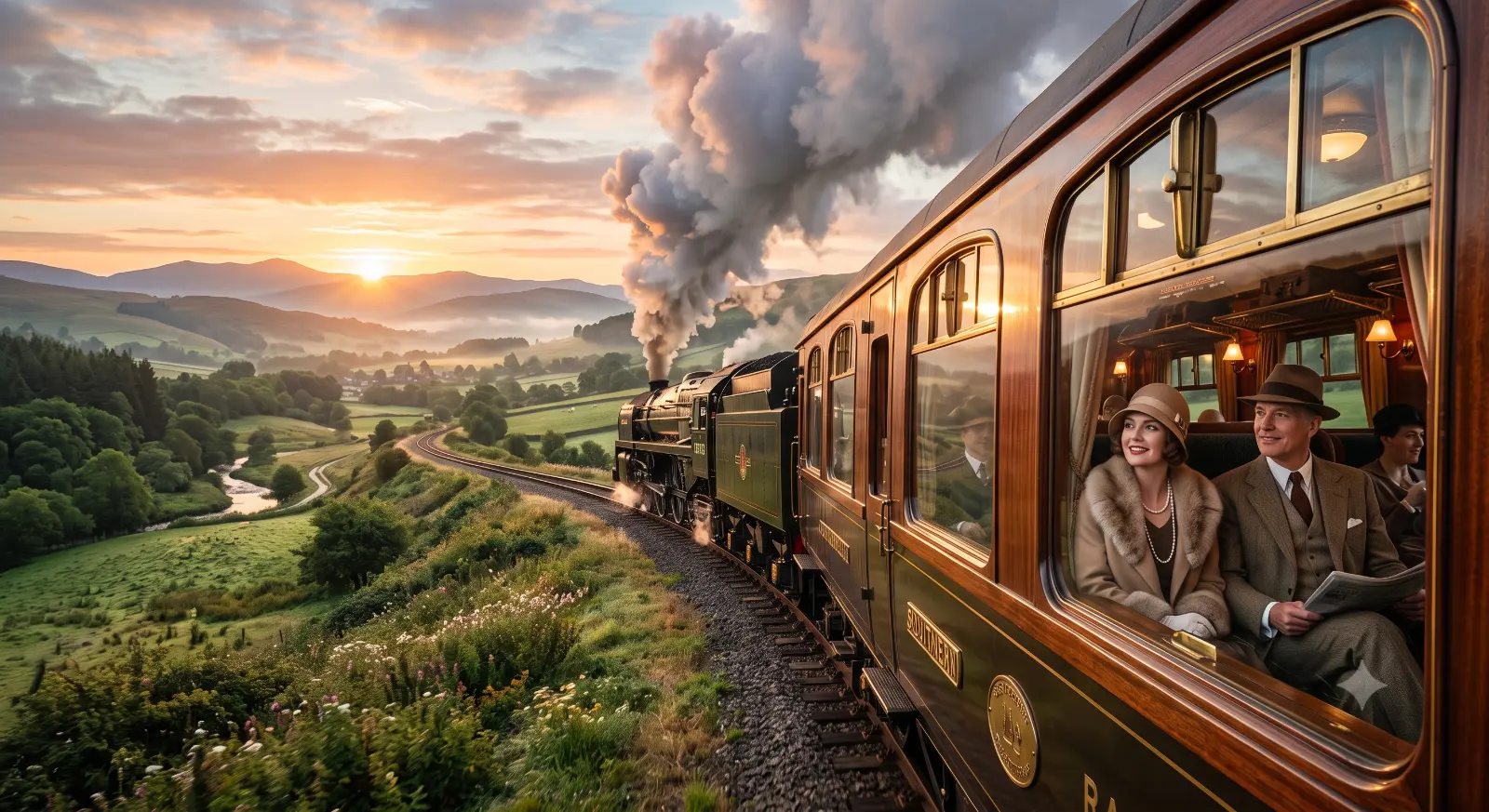 1920s Steam Train Sunrise Prompt
