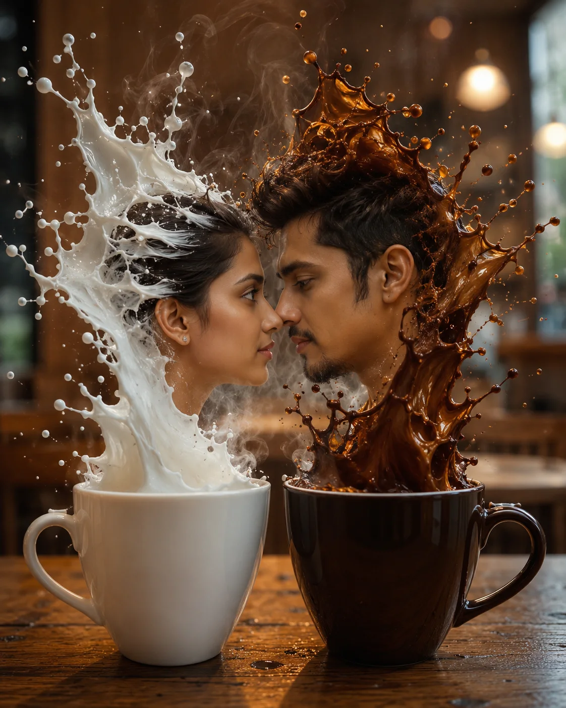Milk and coffee faces in harmony